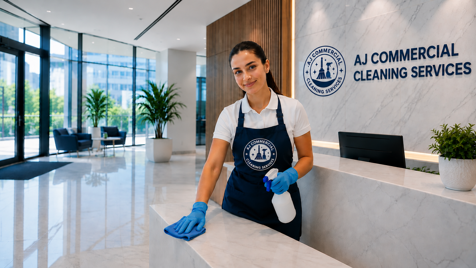 AJ Commercial Cleaning staff at a reception desk